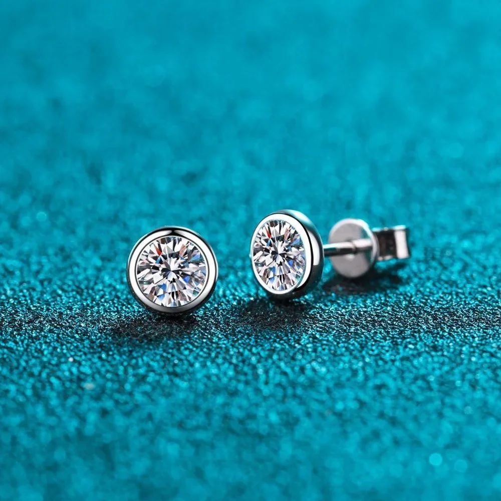 Certified 2 ct. t.w. Moissanite Diamond Bezel Stud Earrings NEW
